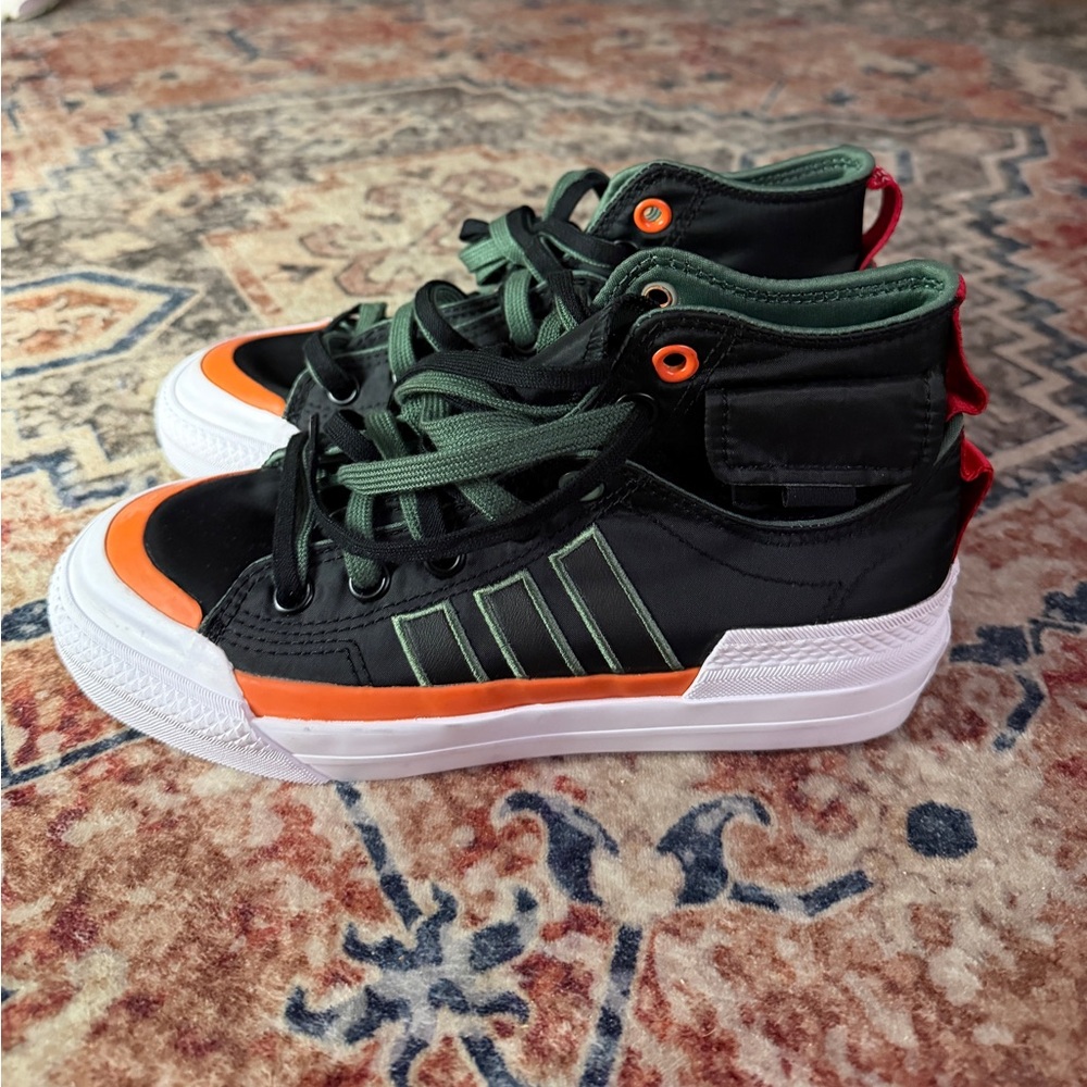 adidas originals nizza hi dl High-Top Sneakers - Black, Green, and Orange shoe